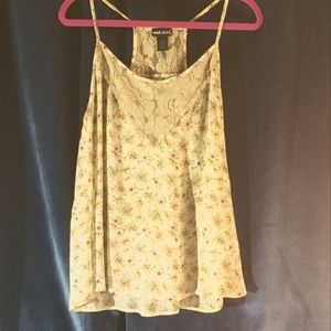 Wet Seal sheer Tan floral & lace cami  tank top  L